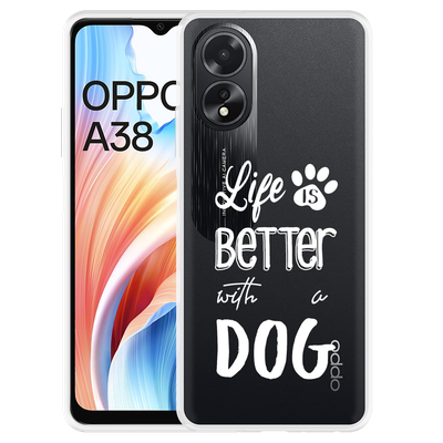 Cazy Hoesje geschikt voor Oppo A38 Life Is Better With a Dog Wit