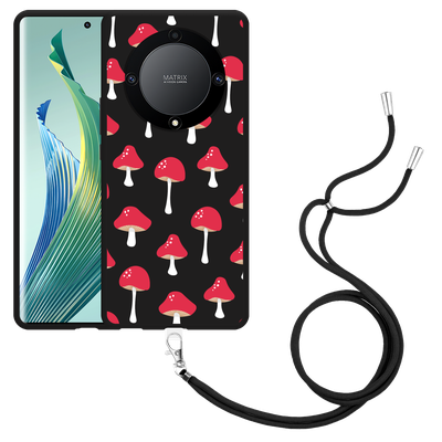 Cazy Hoesje met koord Zwart geschikt voor Honor Magic5 Lite Paddenstoelen