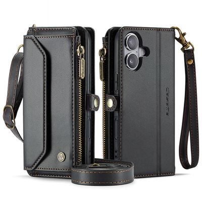 Caseme Case iPhone 16 - Crossbody Wallet Case - Black