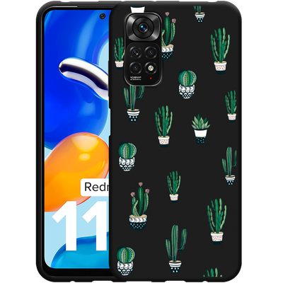 Cazy Hoesje Zwart geschikt voor Xiaomi Redmi Note 11/11S - Green Cactus