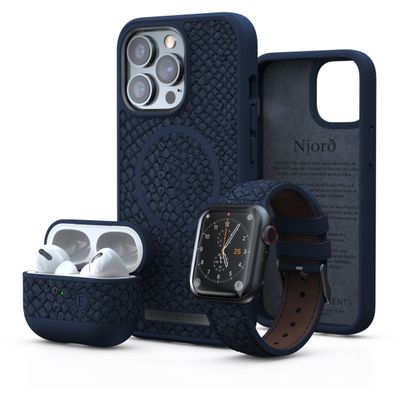 Njord Collections Zalm Leder Hoesje geschikt voor iPhone 13 Pro - Blauw