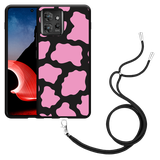 Hoesje met koord Zwart geschikt voor Motorola ThinkPhone Roze Koeienvlekken