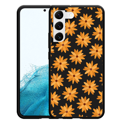 Cazy Hoesje Zwart geschikt voor Samsung Galaxy S22+ - Oranje Bloemen