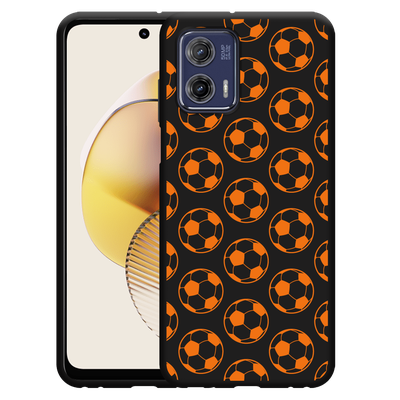 Cazy Hoesje Zwart geschikt voor Motorola Moto G73 Orange Soccer Balls