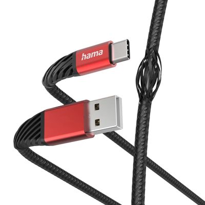 Hama Extreme USB-C naar USB-A Kabel - 150cm - Zwart/Rood