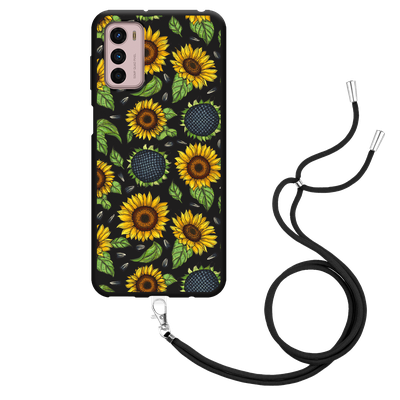 Cazy Hoesje met Koord Zwart geschikt voor Motorola Moto G42 - Sunflowers