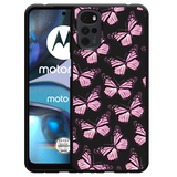 Hoesje Zwart geschikt voor Motorola Moto G22 - Roze Vlinders