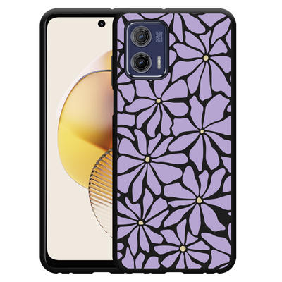 Cazy Hoesje Zwart geschikt voor Motorola Moto G73 Abstracte Paarse Bloemen