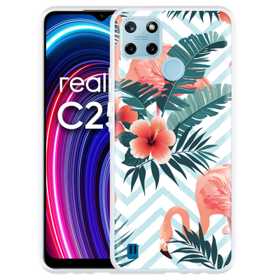 Cazy Hoesje geschikt voor Realme C25Y - Flamingo Flowers