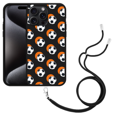 Cazy Hoesje met koord Zwart geschikt voor iPhone 15 Pro Max Soccer Ball Orange