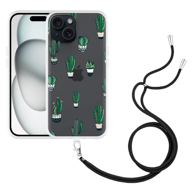 Cazy Hoesje met koord geschikt voor iPhone 15 Green Cactus