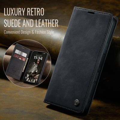 Caseme Hoesje geschikt voor iPhone 16 - Retro Wallet Case - Zwart