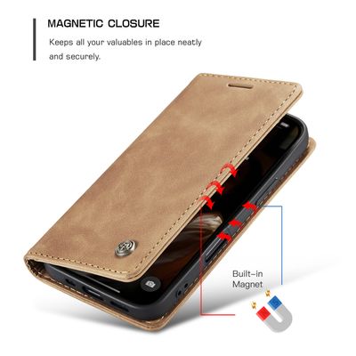 Caseme Hoesje geschikt voor iPhone 16 - Retro Wallet Case - Bruin