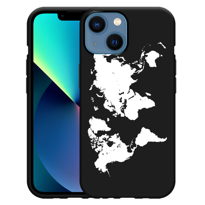 Cazy Hoesje Zwart geschikt voor iPhone 13 Mini - World Map