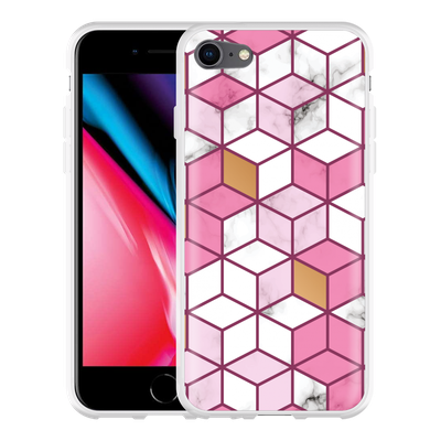 Cazy Hoesje geschikt voor iPhone 8 - Pink White Marble