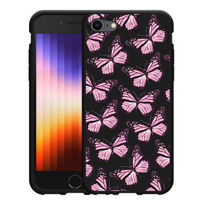 Cazy Hoesje Zwart geschikt voor iPhone SE 2022 - Roze Vlinders