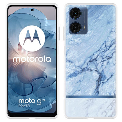 Cazy Hoesje geschikt voor Motorola Moto G04/G04s/G24/G24 Power Blauw Marmer