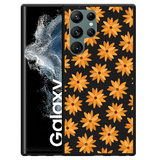 Cazy Hoesje Zwart geschikt voor Samsung Galaxy S22 Ultra - Oranje Bloemen