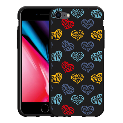 Cazy Hoesje Zwart geschikt voor iPhone SE 2020 - Doodle hearts