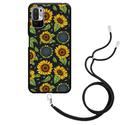 Cazy Hoesje met Koord Zwart geschikt voor Xiaomi Redmi Note 10 5G - Sunflowers