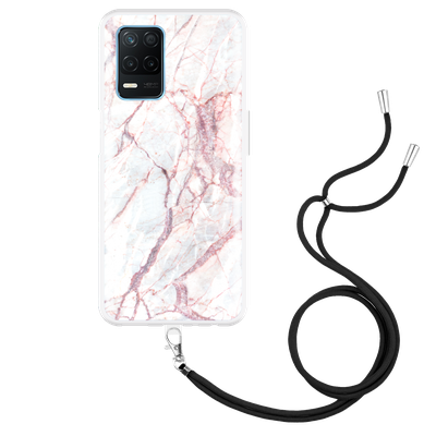 Cazy Hoesje met Koord geschikt voor Realme 8 5G - White Pink Marble