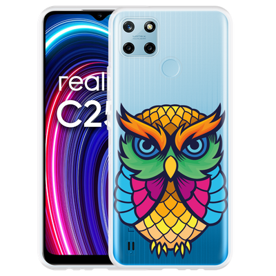 Cazy Hoesje geschikt voor Realme C25Y - Colorful Owl Artwork