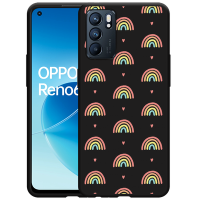 Cazy Hoesje Zwart geschikt voor Oppo Reno6 5G - Regenboog Patroon