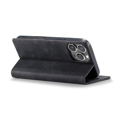 Caseme Hoesje geschikt voor iPhone 16 Pro Max - Retro Wallet Case - Zwart