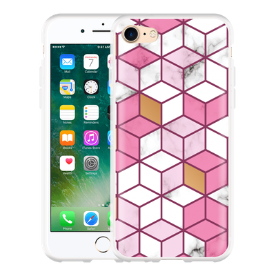 Cazy Hoesje geschikt voor iPhone 7 - Pink White Marble