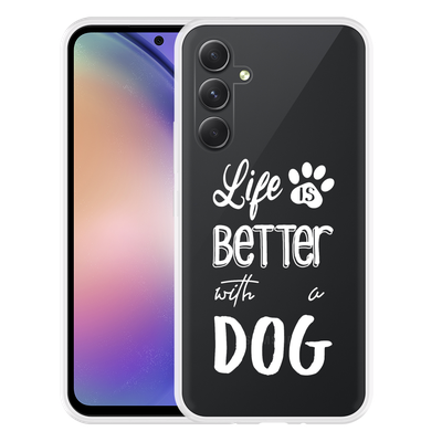 Cazy Hoesje geschikt voor Samsung Galaxy A54 Life Is Better With a Dog Wit