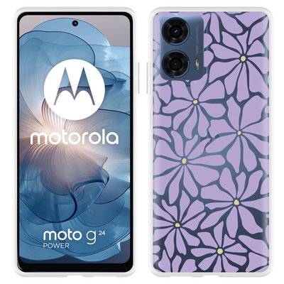 Cazy Hoesje geschikt voor Motorola Moto G04/G04s/G24/G24 Power Abstracte Paarse Bloemen