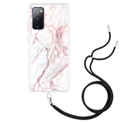 Cazy Hoesje met Koord geschikt voor Samsung Galaxy S20 FE - White Pink Marble