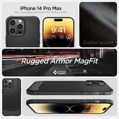 Hoesje geschikt voor iPhone 14 Pro Max - Spigen Rugged Armor Mag Case Magfit - Zwart