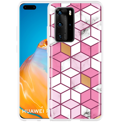 Cazy Hoesje geschikt voor Huawei P40 Pro - Pink White Marble