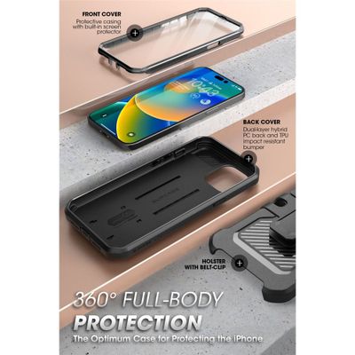 Supcase Unicorn Beetle Pro Hoesje geschikt voor iPhone 14 Pro - Met ingebouwde screen protector - Zwart