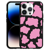 Hoesje Zwart geschikt voor iPhone 14 Pro - Roze Koeienvlekken