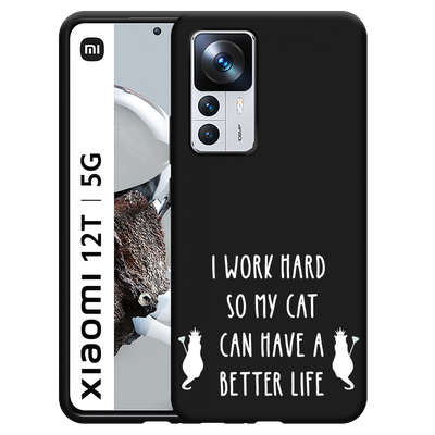 Cazy Hoesje Zwart geschikt voor Xiaomi 12T/12T Pro - Royalty Cat Wit