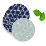 4 Luxe Glazen Onderzetters - Blauwe Hexagons - Rond