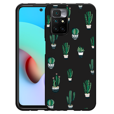 Cazy Hoesje Zwart geschikt voor Xiaomi Redmi 10 2022 - Green Cactus
