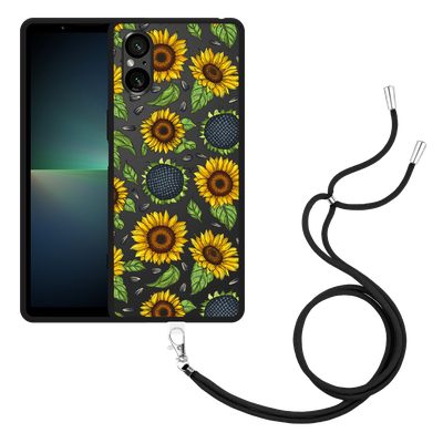 Cazy Hoesje met koord Zwart geschikt voor Sony Xperia 5 V Sunflowers