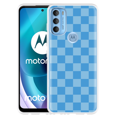 Cazy Hoesje geschikt voor Motorola Moto G71 - Blauw Dambordpatroon