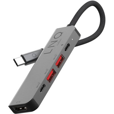 LINQ Connects 5-in-1 Pro USB-C Hub - Grijs + 2M USB-C PD Kabel