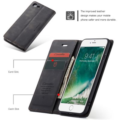 Hoesje geschikt voor iPhone 7/8/SE 2020/2022 - CASEME Retro Wallet Case - Zwart