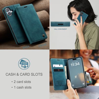 Caseme Hoesje geschikt voor iPhone 16 - Retro Wallet Case - Blauw