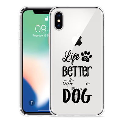 Cazy Hoesje geschikt voor iPhone Xs - Life Is Better With a Dog Zwart