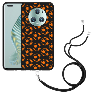 Cazy Hoesje met koord Zwart geschikt voor Honor Magic5 Pro Orange Soccer Balls