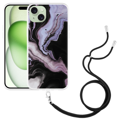 Cazy Hoesje met koord geschikt voor iPhone 15 Plus Liquid Marble