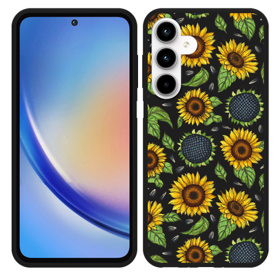 Cazy Hoesje Zwart geschikt voor Samsung Galaxy A35 Sunflowers