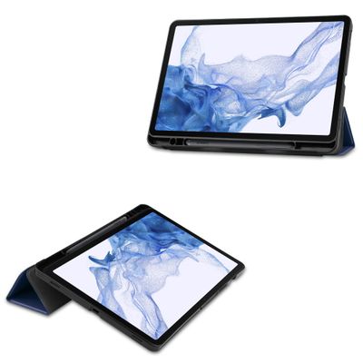 Cazy TriFold Hoes met Penhouder geschikt voor Samsung Galaxy Tab S8+ - Blauw
