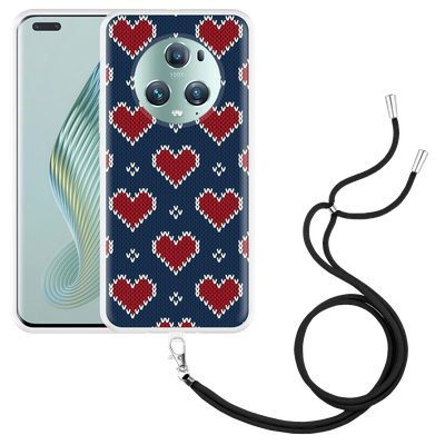 Cazy Hoesje met koord geschikt voor Honor Magic5 Pro Gebreide Hartjes